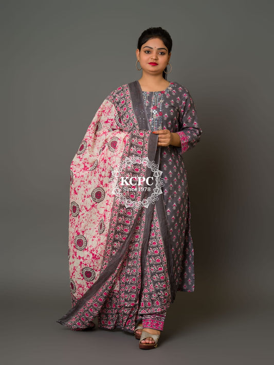 Latest New KCPC Launch Adorable Ajrakh Suit Handblock Sanganeri Print kurti set with plazo and dupatta