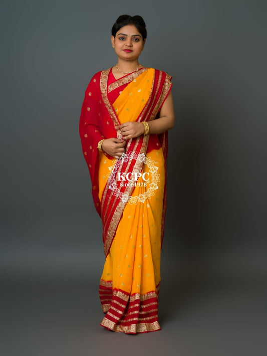 Pure Georgette Jaipuri Tie Dye Banarasi Weaving Saree with blouse