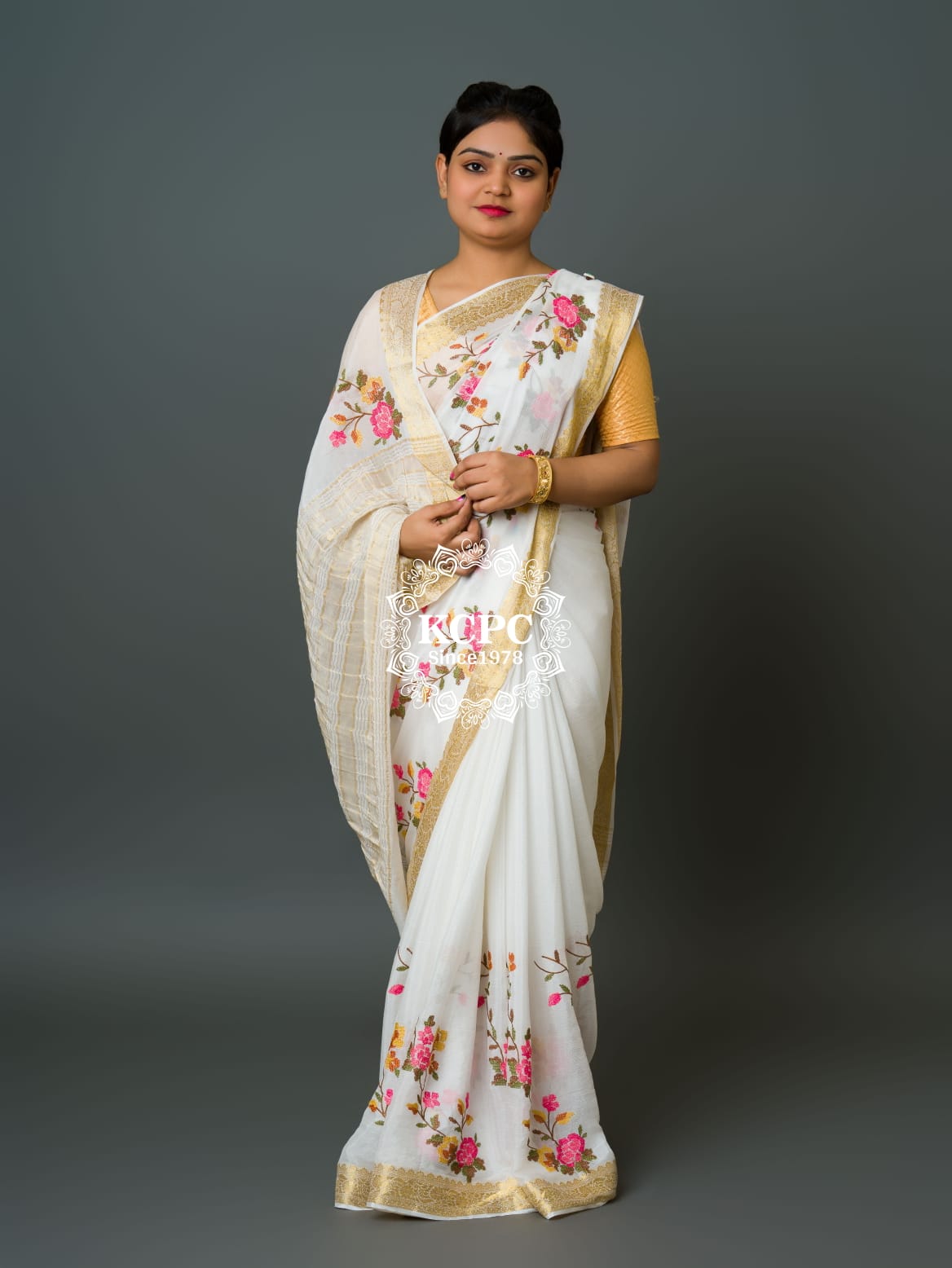 New Upada Chinon Pure Convent Kashida work saree with blouse RG