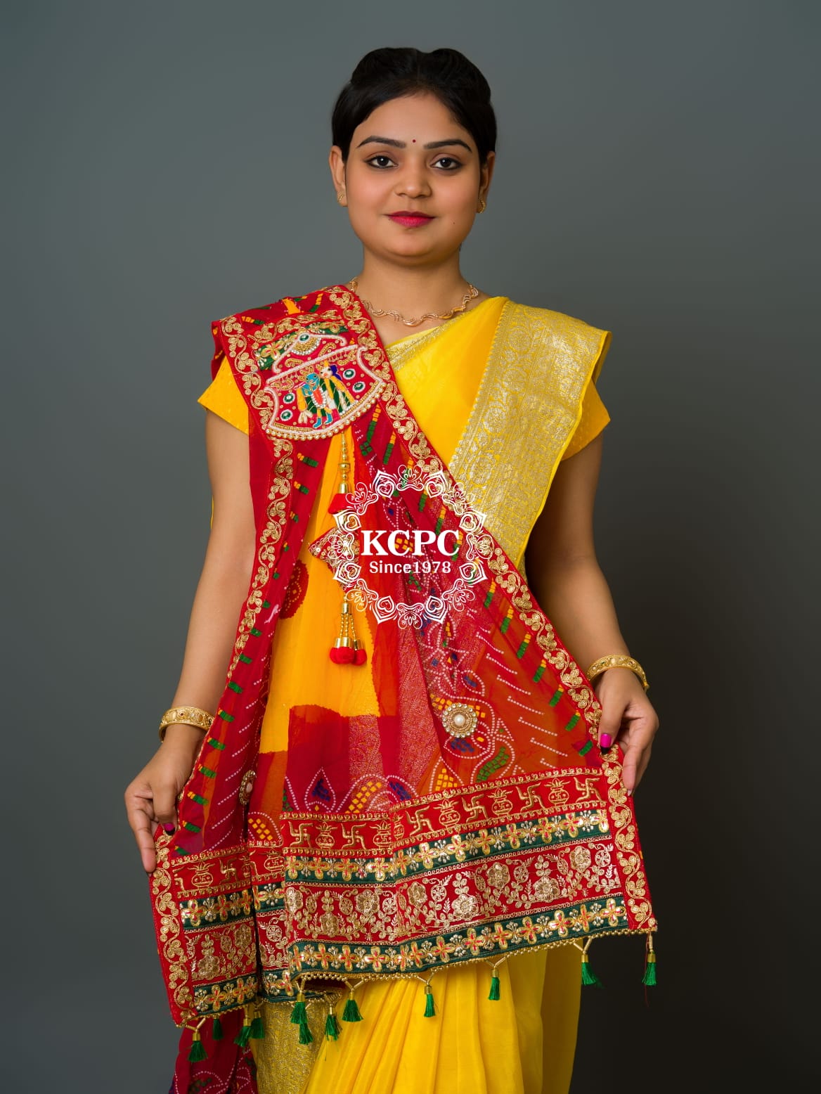 KcPc Rajasthani Marwadi Pure Georgette Chundi Pila Stole