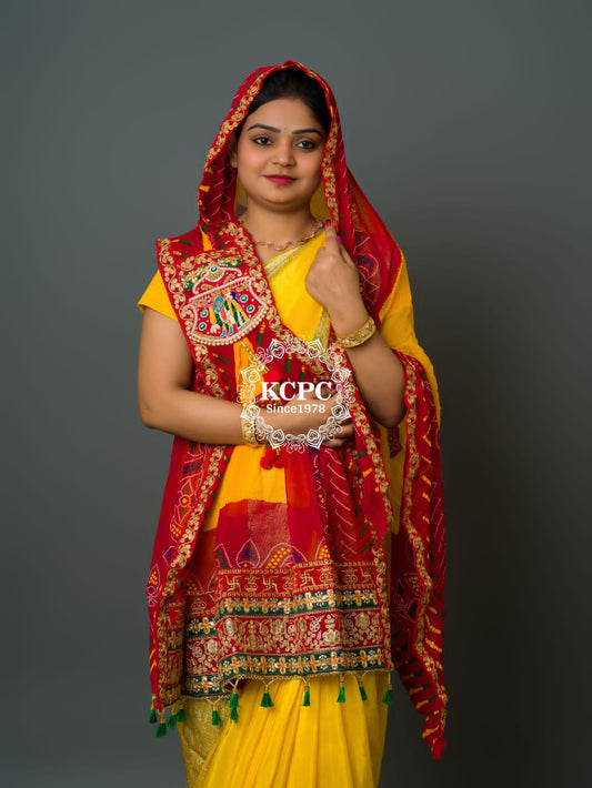 KcPc Rajasthani Marwadi Pure Georgette Chundi Pila Stole