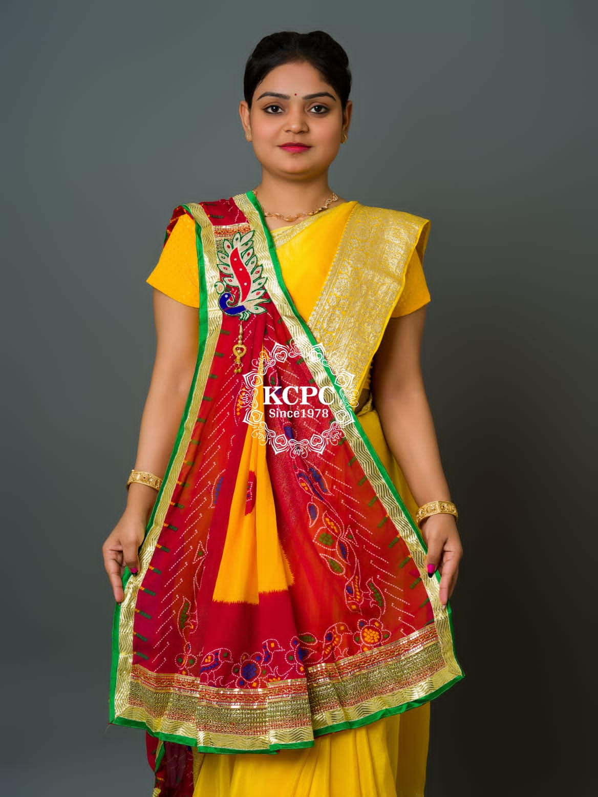 KcPc Exclusive Marwadi pila Pomcha Broach Stole