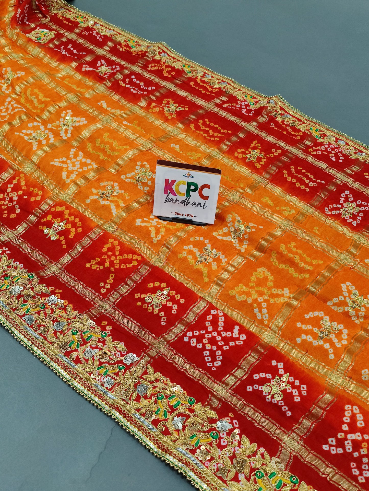 Pure Gaji Silk Bandhani Ghatchola Chunri Odhna Dupatta in Kolkata Zardozi work