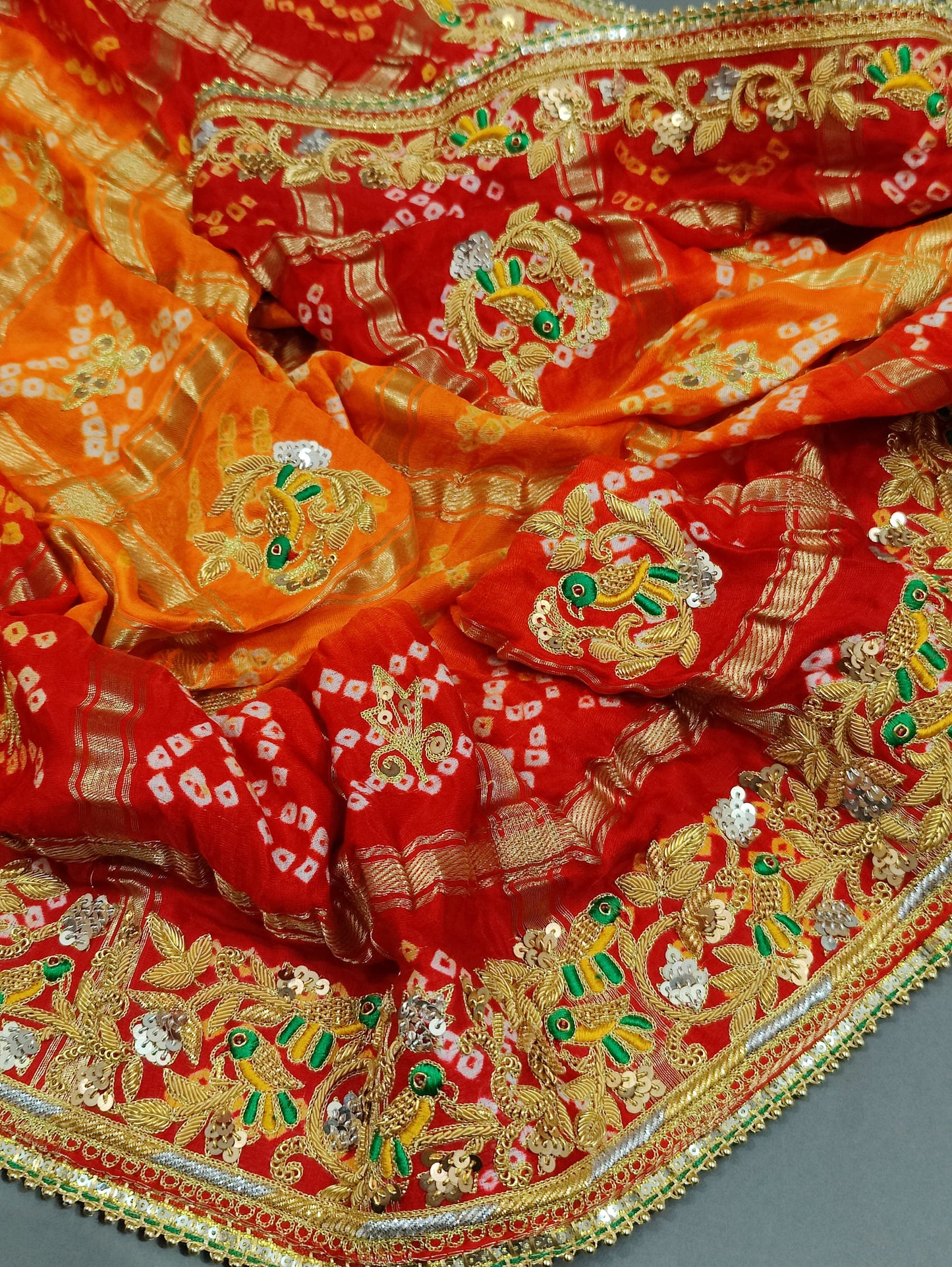 Pure Gaji Silk Bandhani Ghatchola Chunri Odhna Dupatta in Kolkata Zardozi work