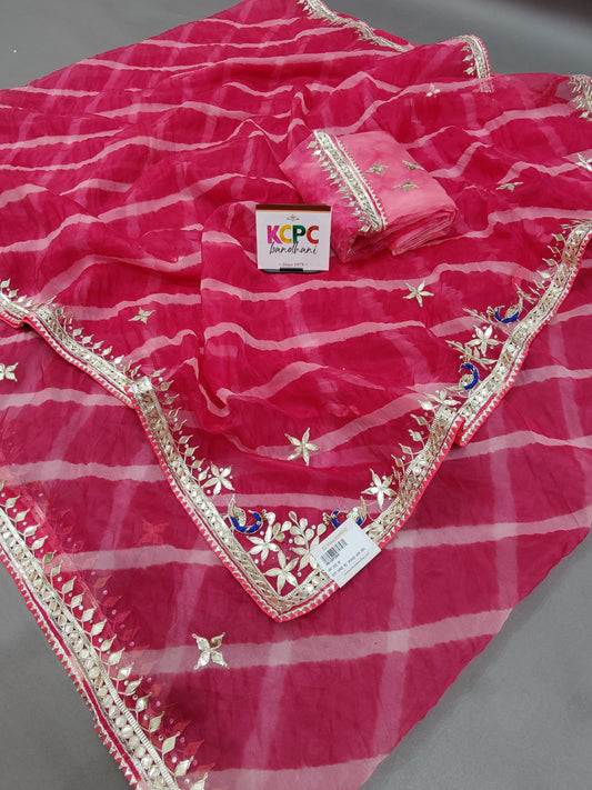 KcPc Latest New Organza Gotapatti Work Leheriya Saree with blouse, SATIS