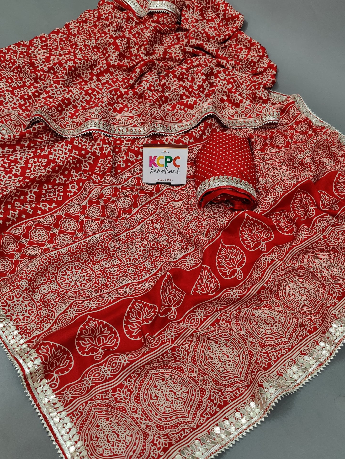 New Launch Designer Gaji Silk Modal Ajrakh Handprint Gotapatti Work Jaipuri Saree,RG