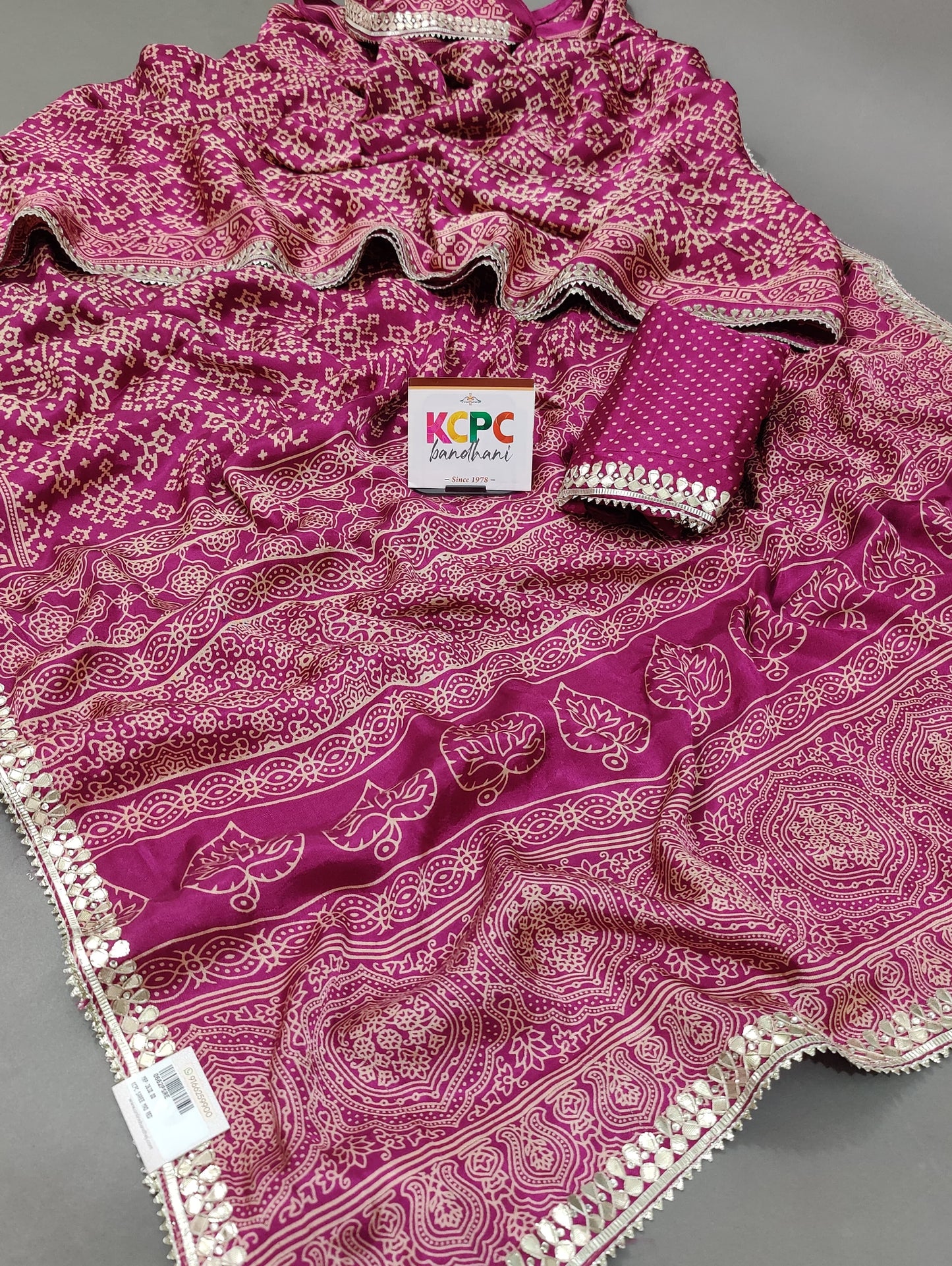 New Launch Designer Gaji Silk Modal Ajrakh Handprint Gotapatti Work Jaipuri Saree,RG