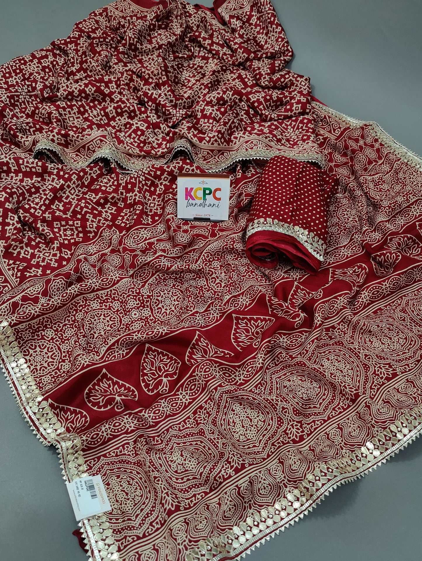 New Launch Designer Gaji Silk Modal Ajrakh Handprint Gotapatti Work Jaipuri Saree,RG