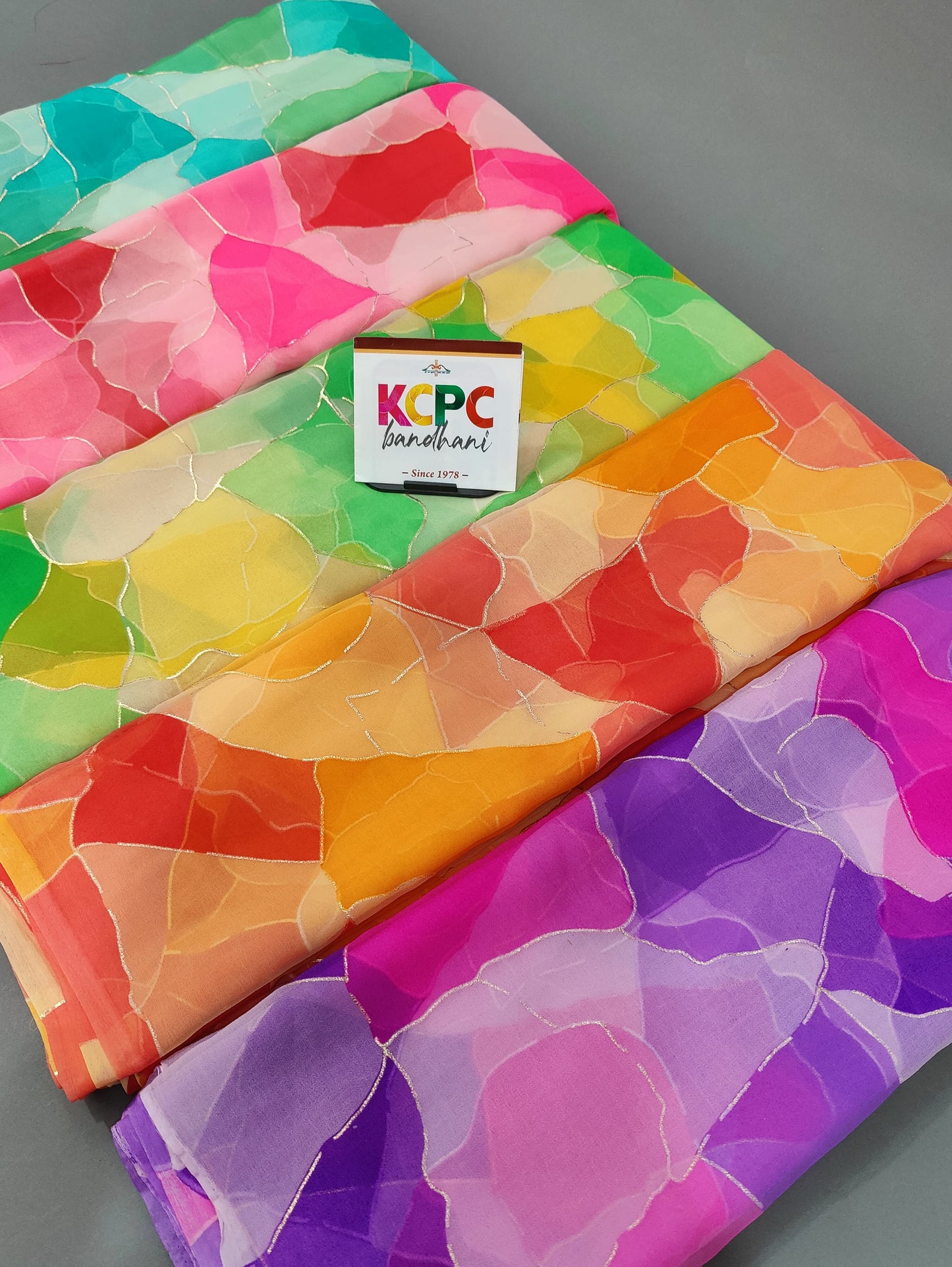 KcPc New Launching Royal Georgette Multi Color Foil Print Saree,SUN