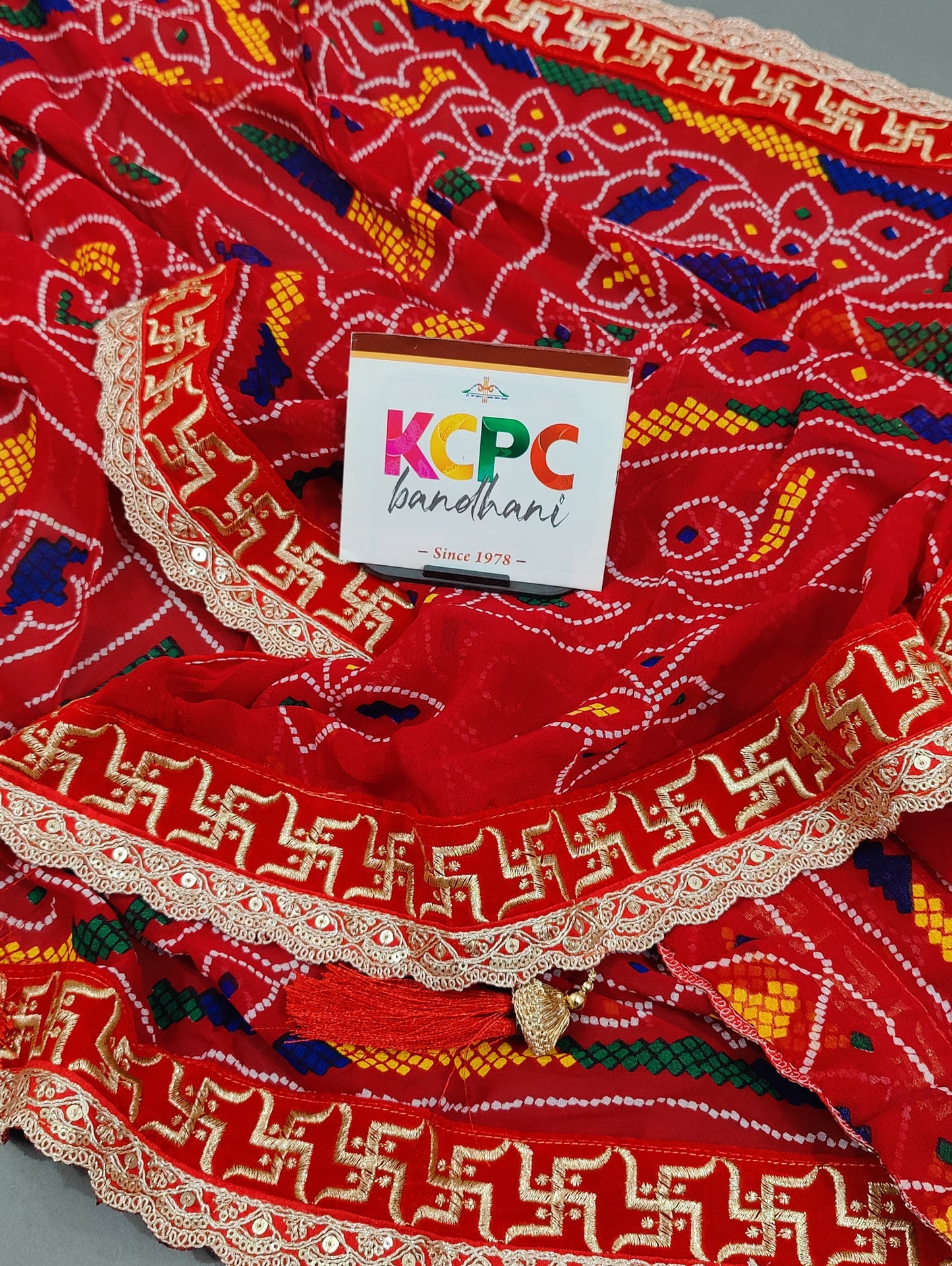 KcPc Pure Georgette Marwadi Chunri Dupatta for Pooja, Traditional Wedding Chunri