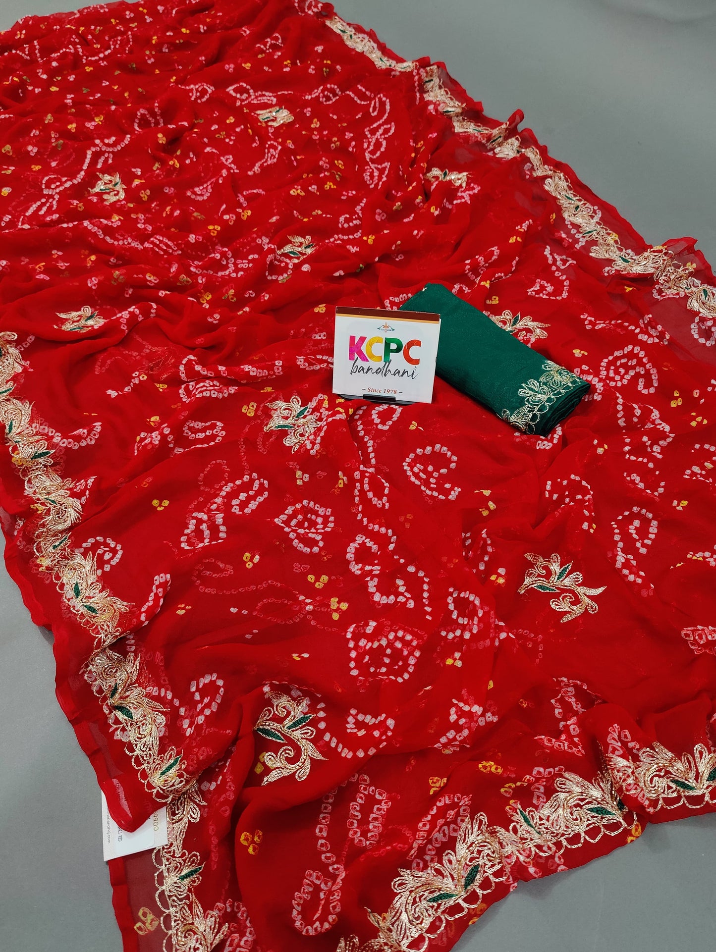 KcPc Exclusive Pure Chiffon Bandhani Saree with Blouse,JPP