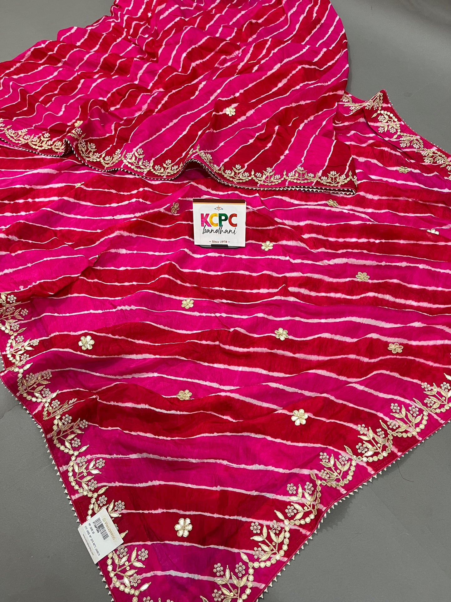 KcPc Latest New Launch Pure Tussar silk Lahariya Gotapatti Work Saree With Blouse,AMT