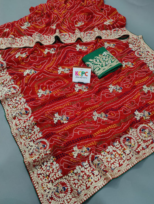 Pure 60-60 Georgette Marwadi Traditional Chundi Saaree,SWA