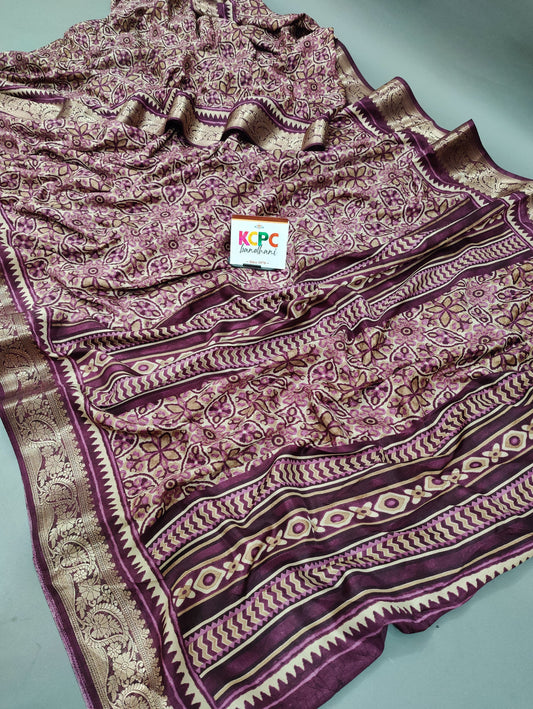 Latest Arrival Designer Ajrakh Handprint Cotton Silk Saree with blouse,RR