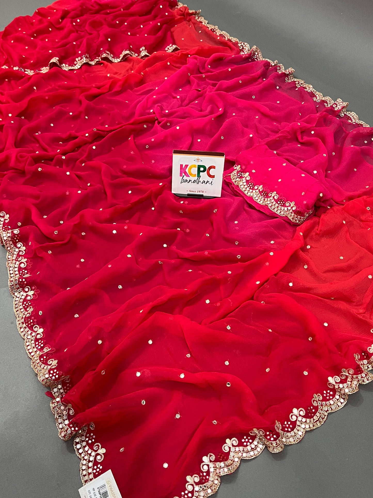 Pure Diamond Chiffon Mirror cutwork Rajwadi Style tie dye saree with blouse,VND*