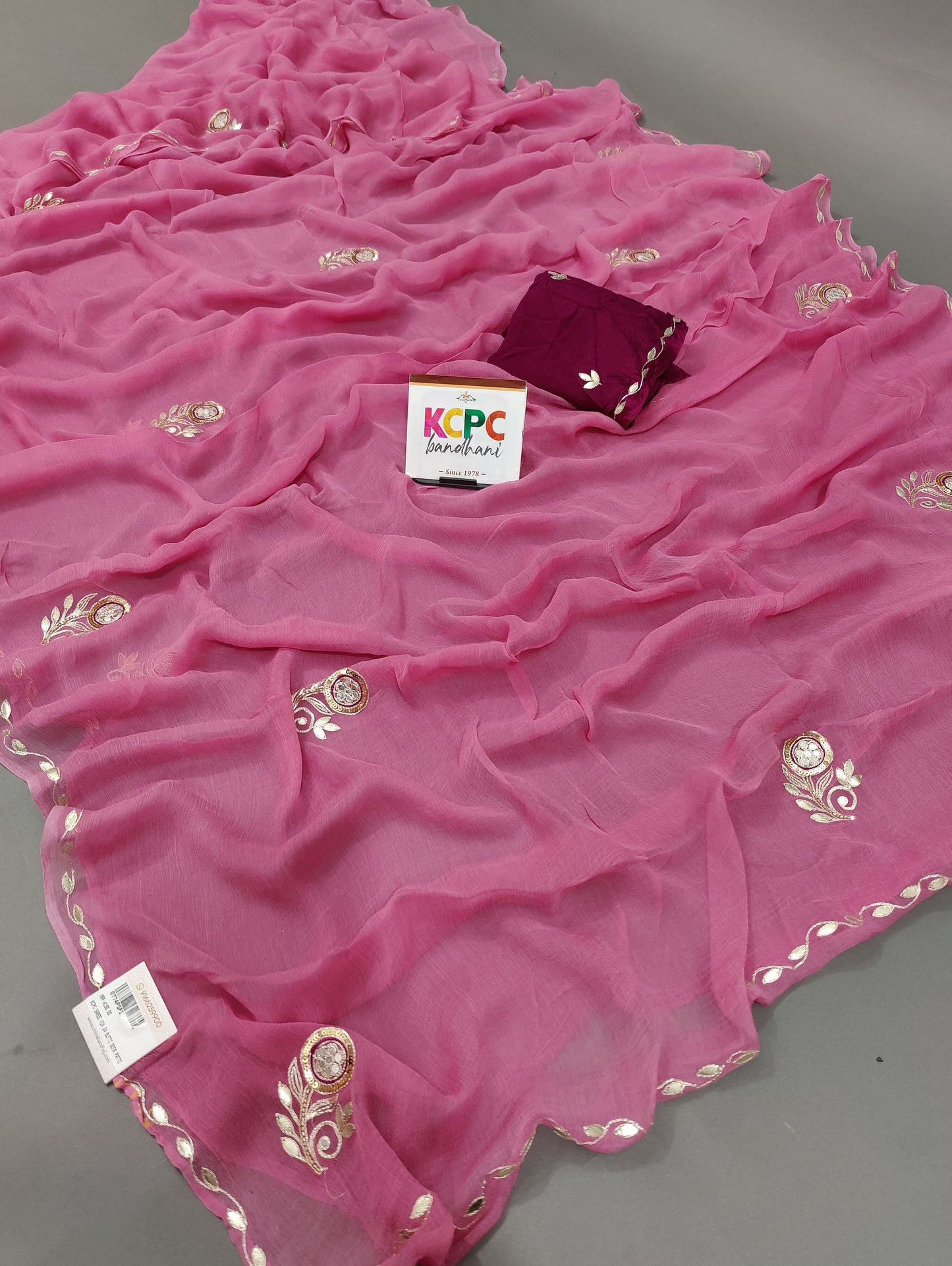 New Launch Pure Chiffon Jaipuri Gotapatti Work Saree With Blouse,VND