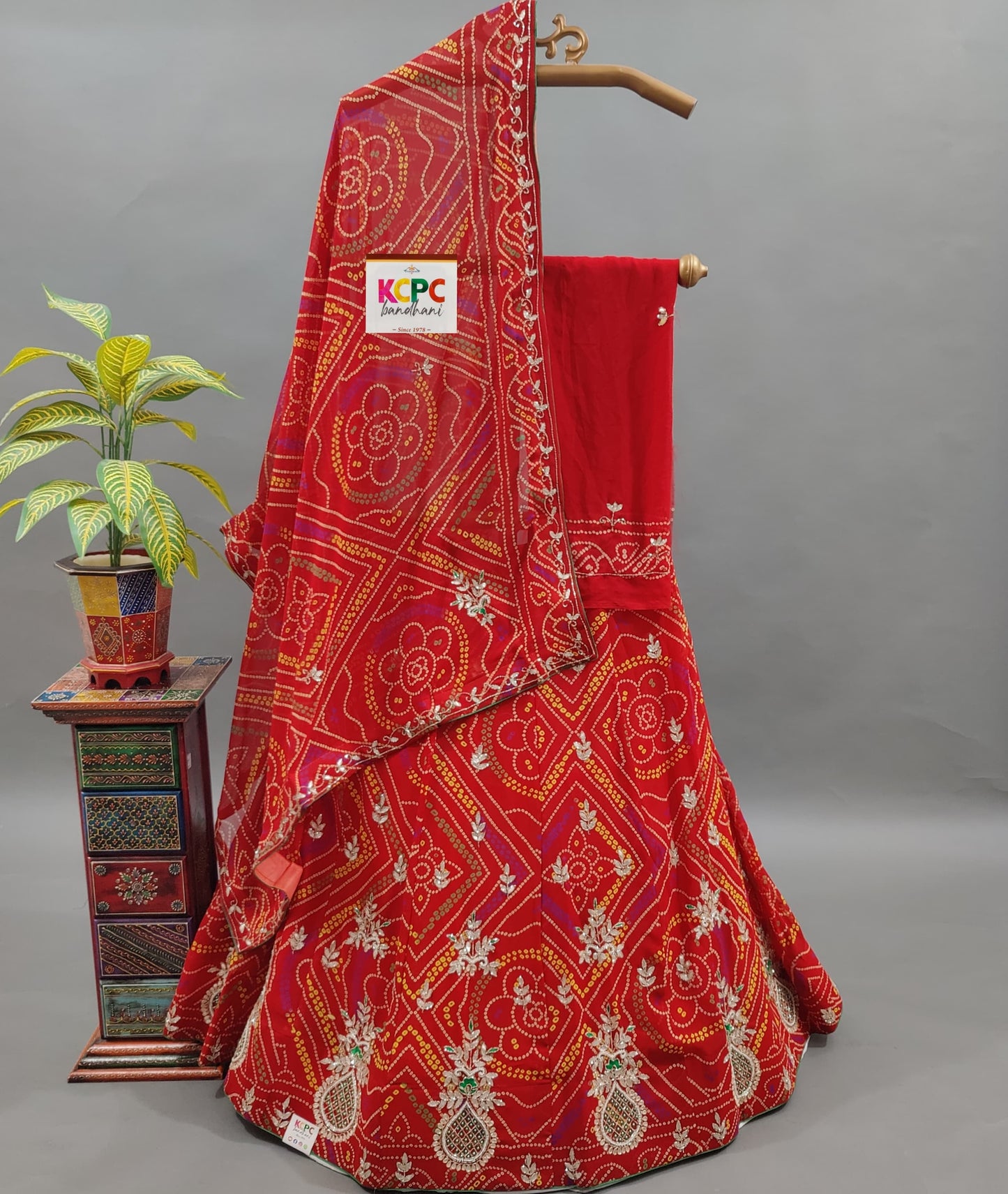 Pure Georgette Rajasthani Chundi Bandhej Lehenga Set,MHS