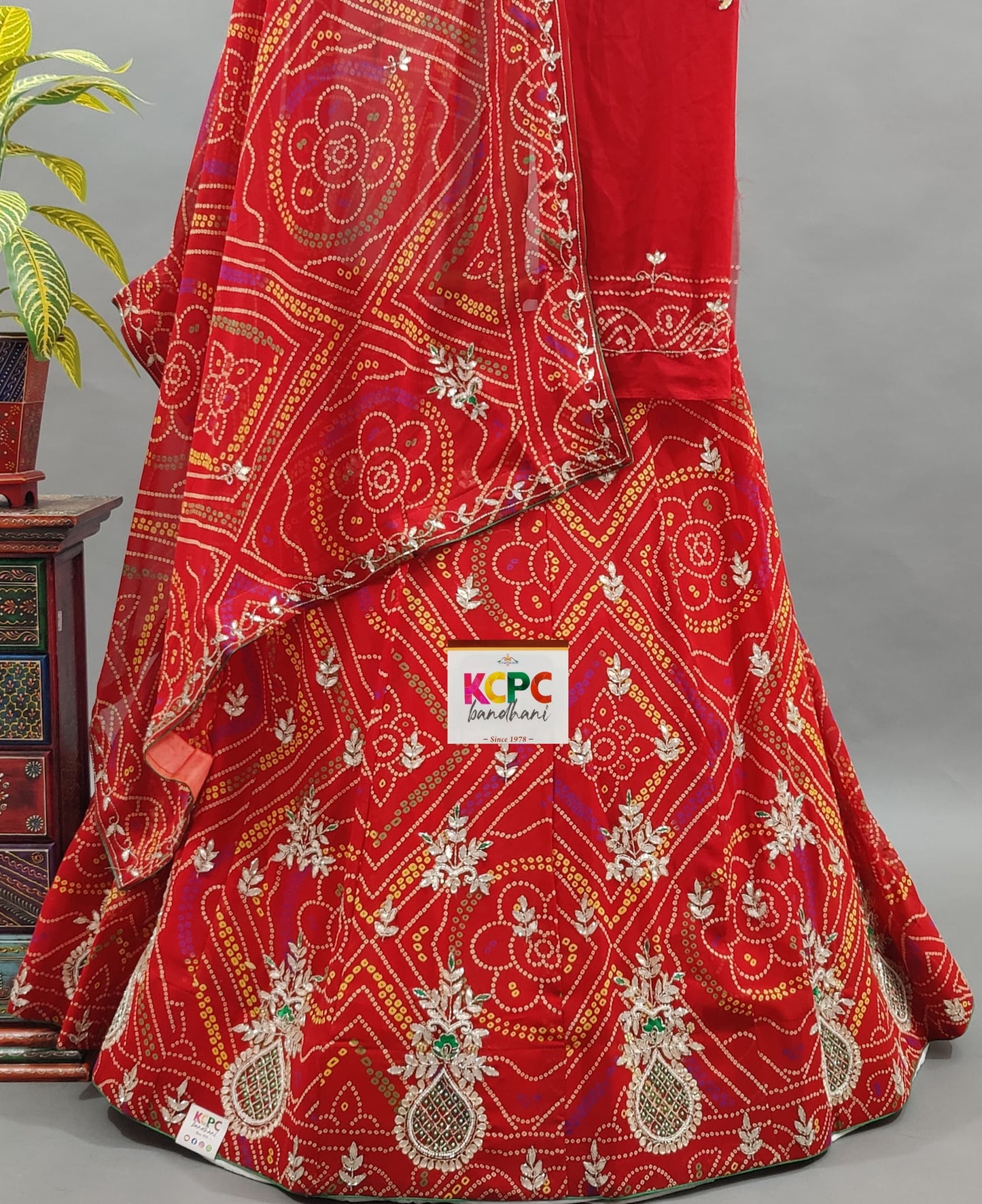 Pure Georgette Rajasthani Chundi Bandhej Lehenga Set,MHS