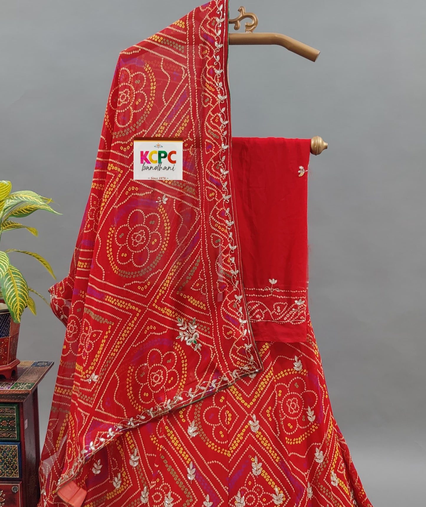 Pure Georgette Rajasthani Chundi Bandhej Lehenga Set,MHS