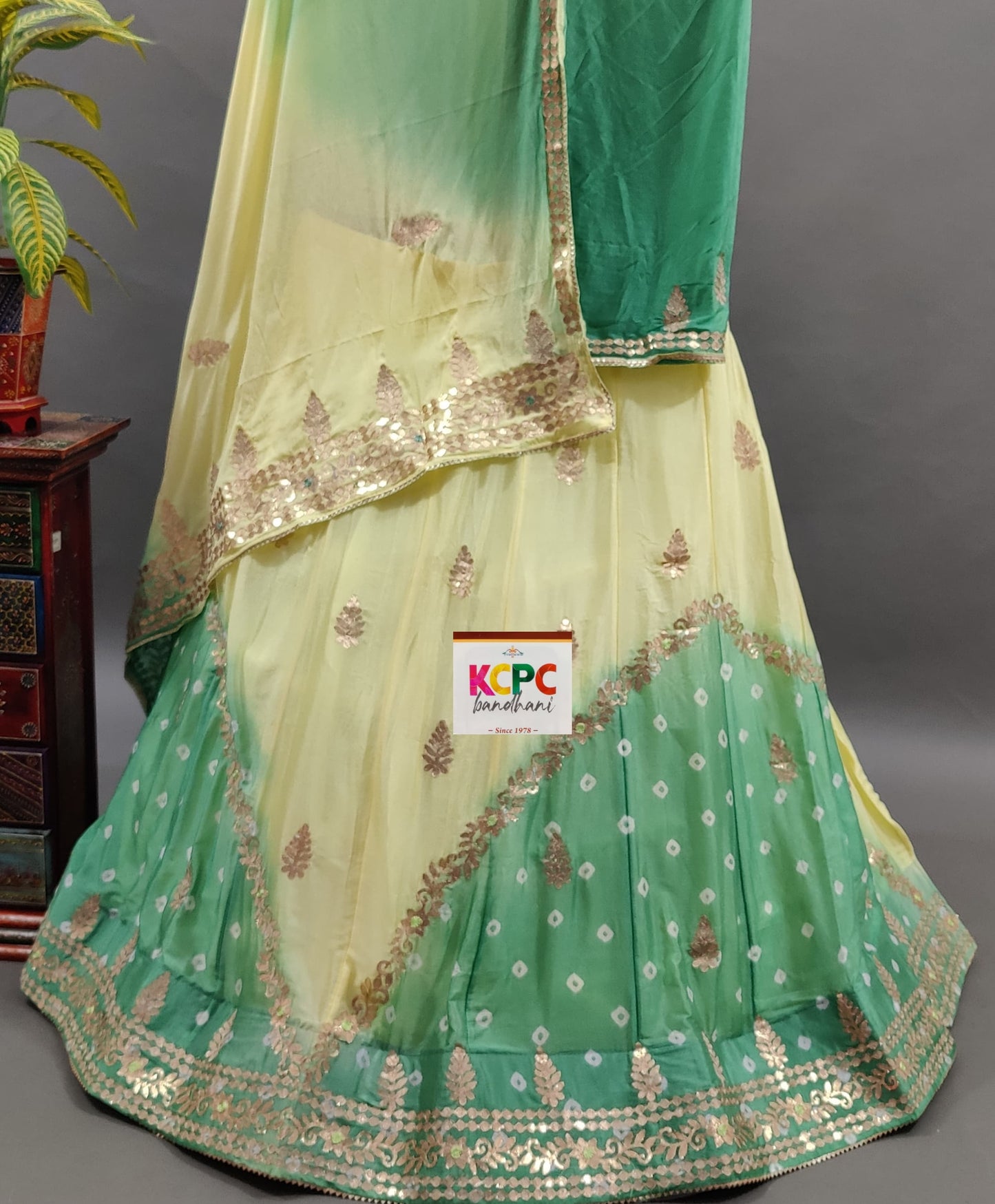 Latest New Pure Chinon Beautiful Jaipuri Bandhej Gotapatti work Lehenga Set, RAJ