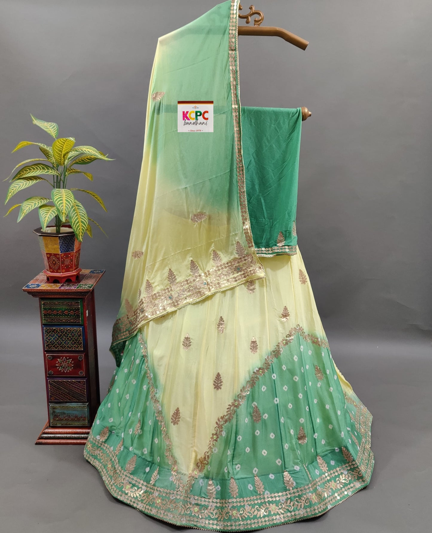 Latest New Pure Chinon Beautiful Jaipuri Bandhej Gotapatti work Lehenga Set, RAJ