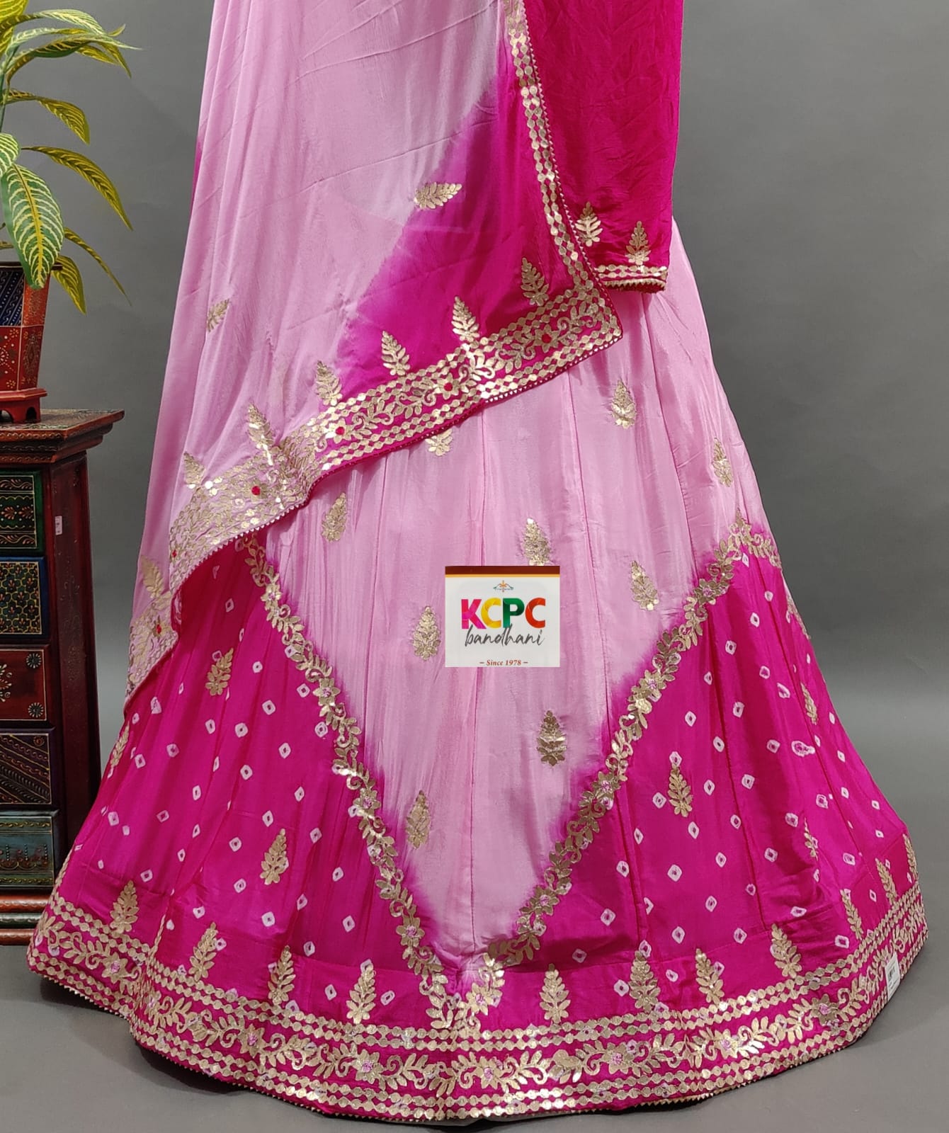 Latest New Pure Chinon Beautiful Jaipuri Bandhej Gotapatti work Lehenga Set,RAJ