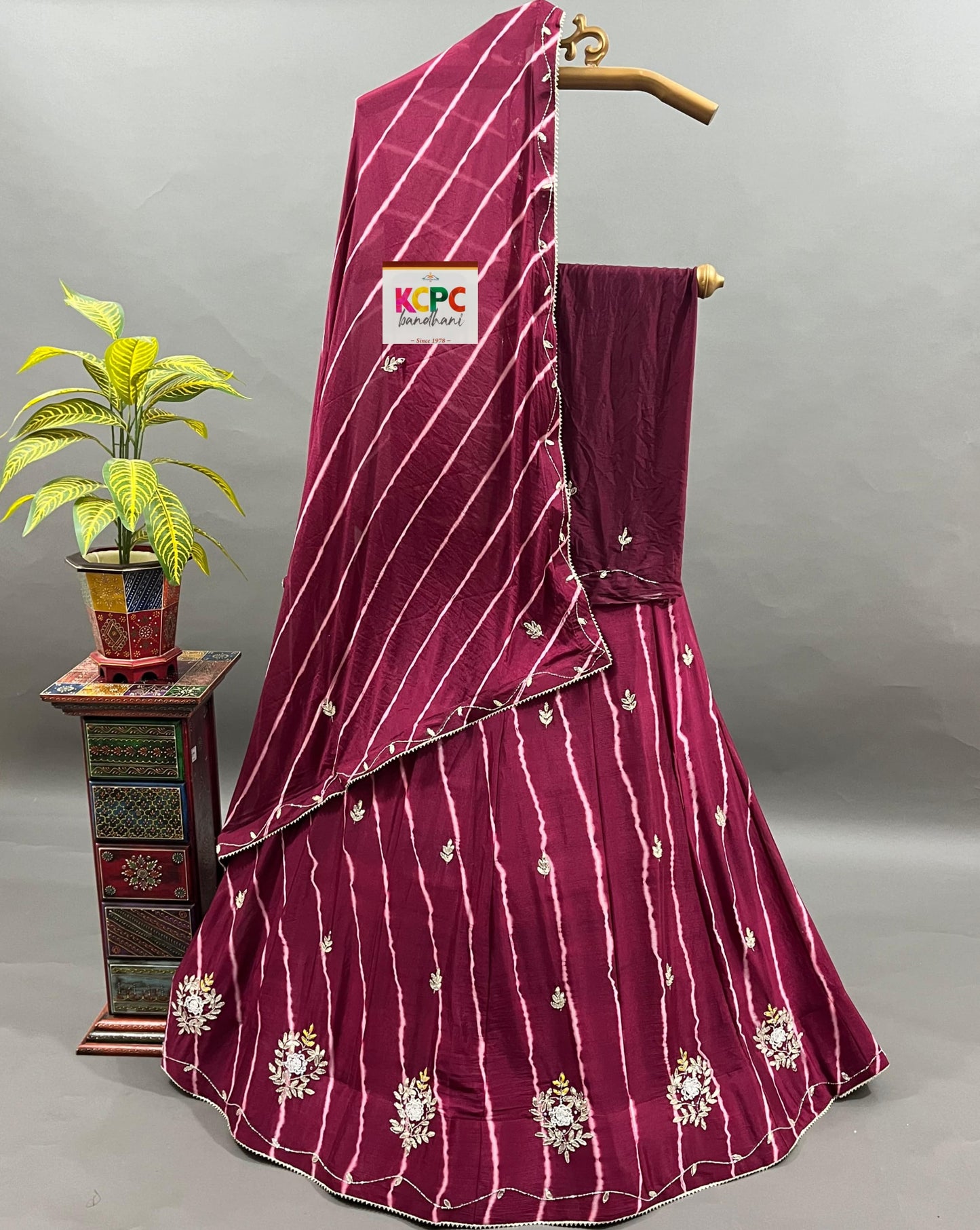 KcPc New Launch Leheriya Design Chinon Silk with katdana Gotapatti Handwork Lehenga set,RAJ