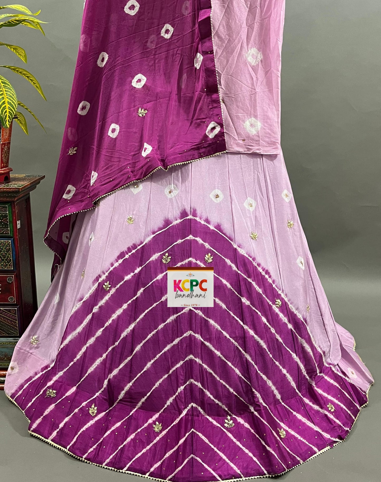 KcPc New launch Chinon Rajasthani Lahariya Bandhej Design With katdana Gotapatti Work Lehenga set,RAJ