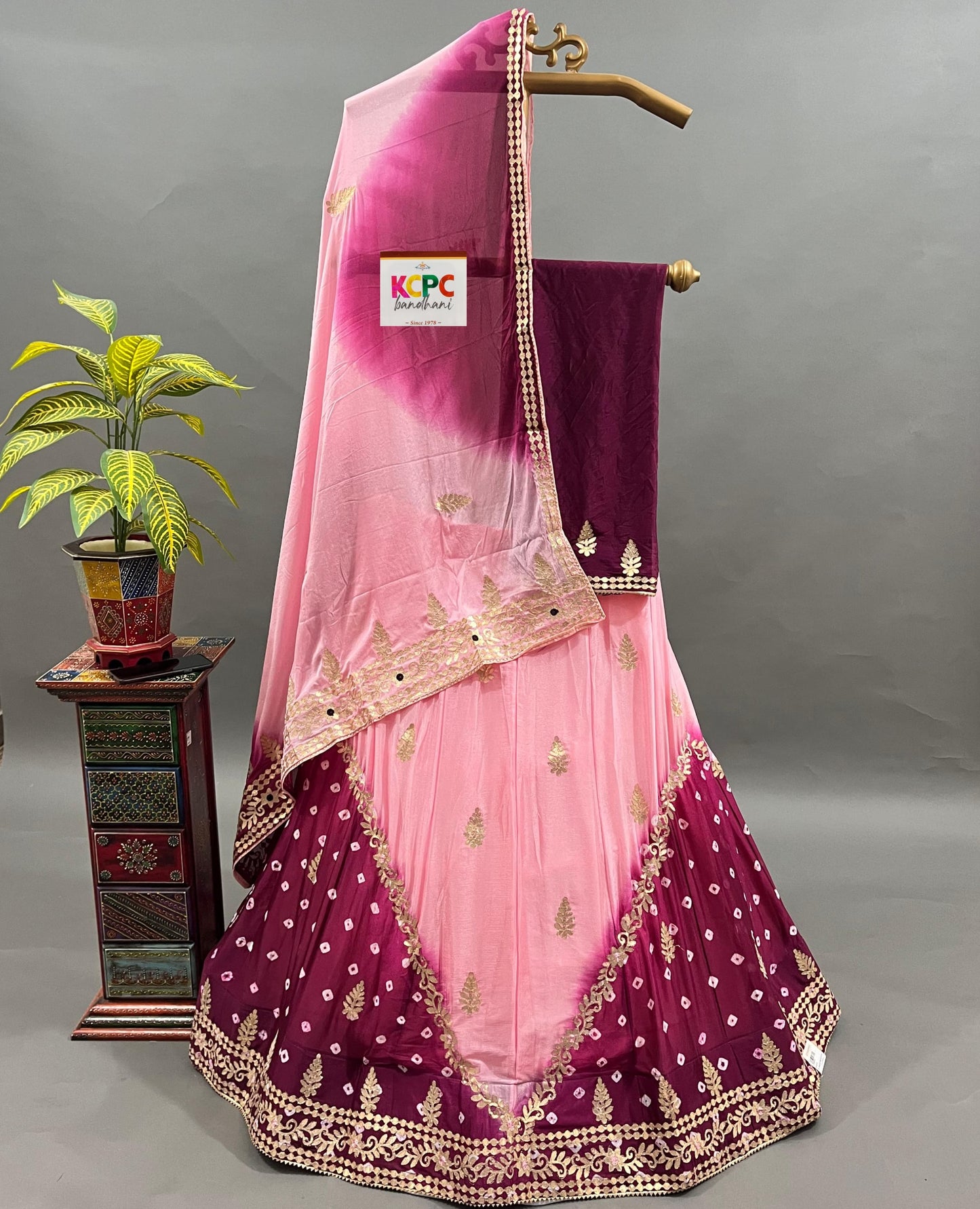 Latest New Pure Chinon Beautiful Jaipuri Bandhej Gotapatti Work Lehenga Set, RAJ