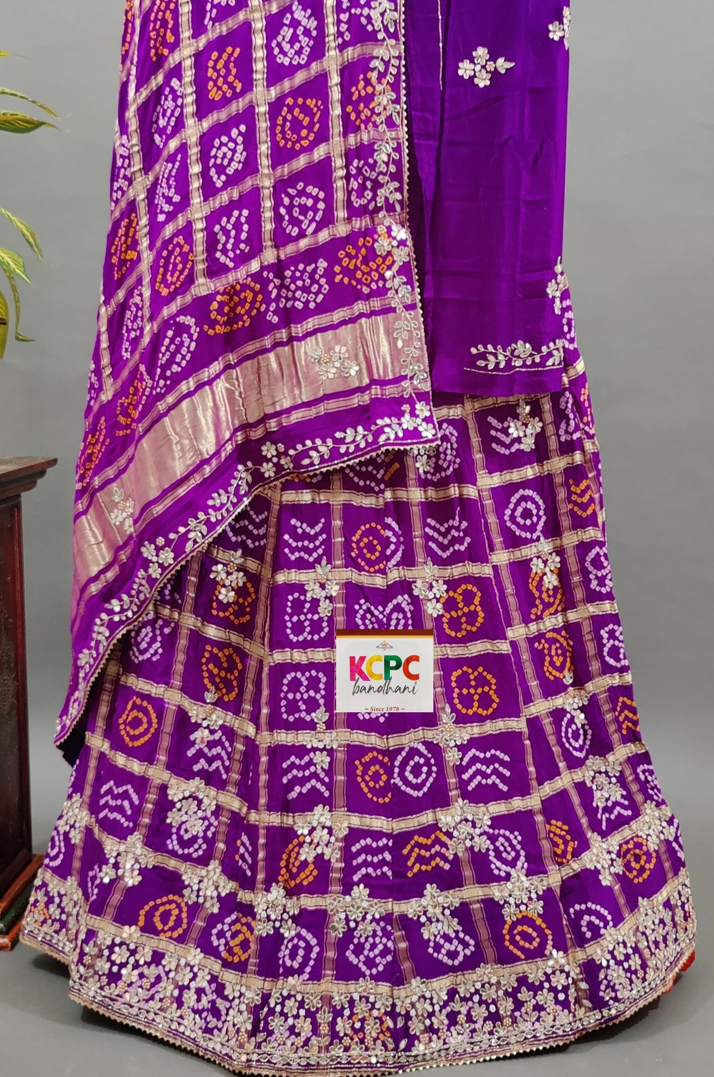 Pure Gaji Silk Bandhani Ghatchola Handwork Lehenga, NR, satis