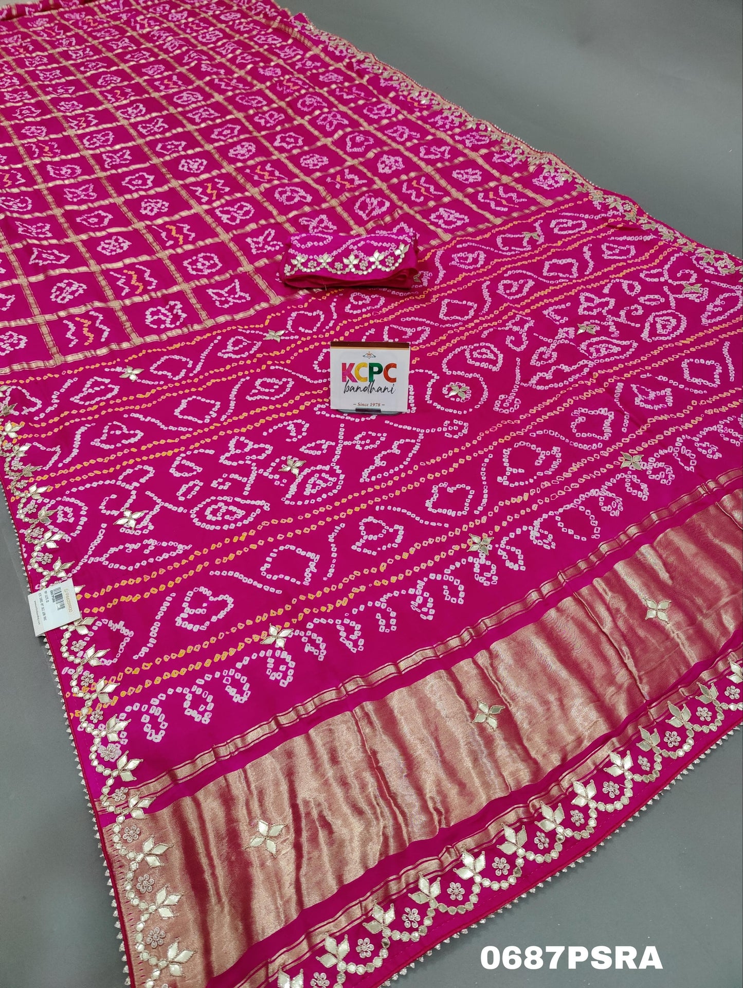 KcPc Latest New Pure Gaji silk Bandhani Hand Gotapatti Work saree With Blouse,AMT