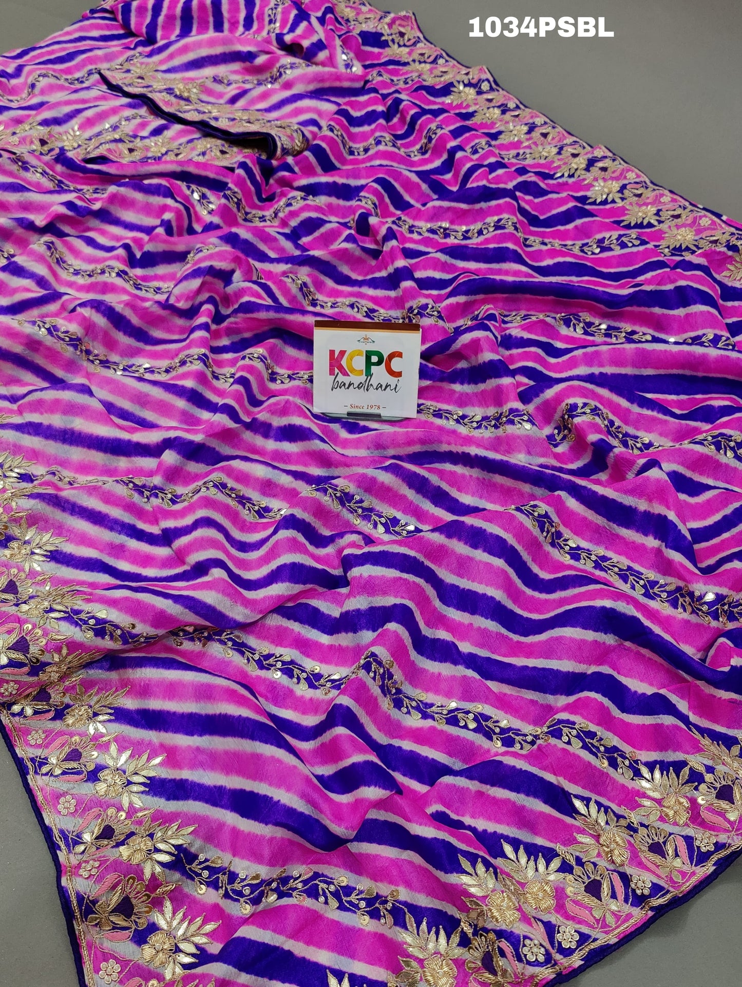 KcPc New Pure Upada silk Lahariya Handmade Gotapatti Zardoji Work Saree With Blouse, RGC