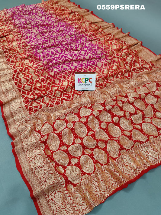 Latest New Launch Pure Khaddi Georgette Upada Neemzari Bandhej Saree, KCPC