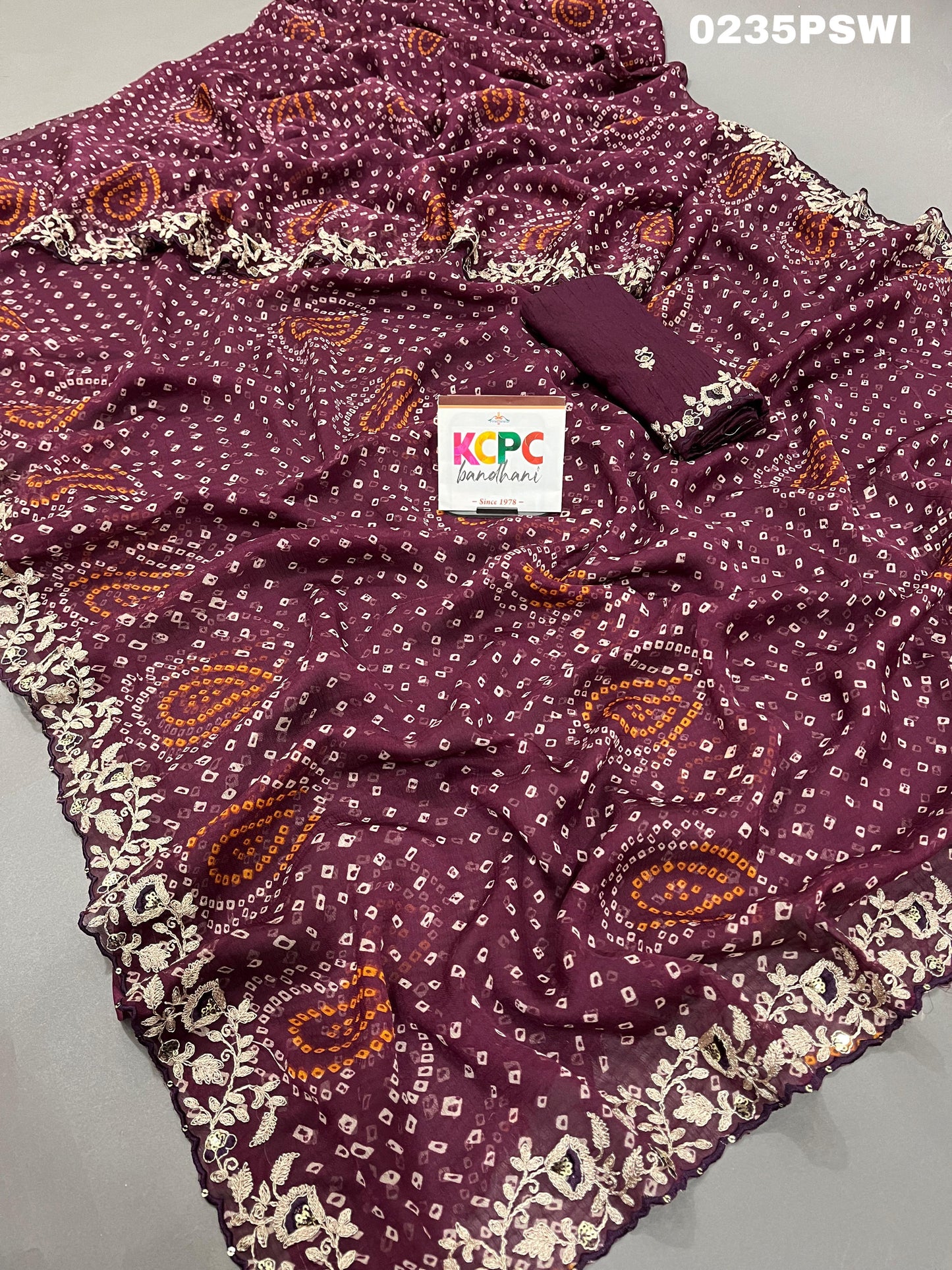 KcPc Launching New Pure MosChiffon Hand Pitta Aari Work Bandhani Saree,swa