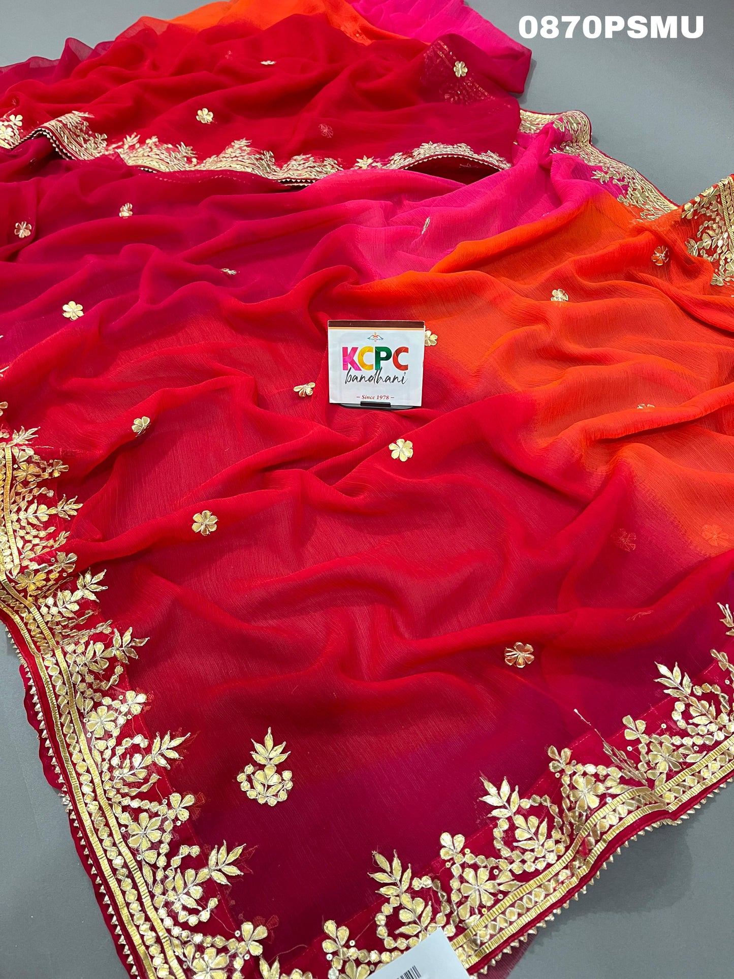 KCPC New Pure chiffon Gotapatti Havey Work  Saree With Blouse,AMT