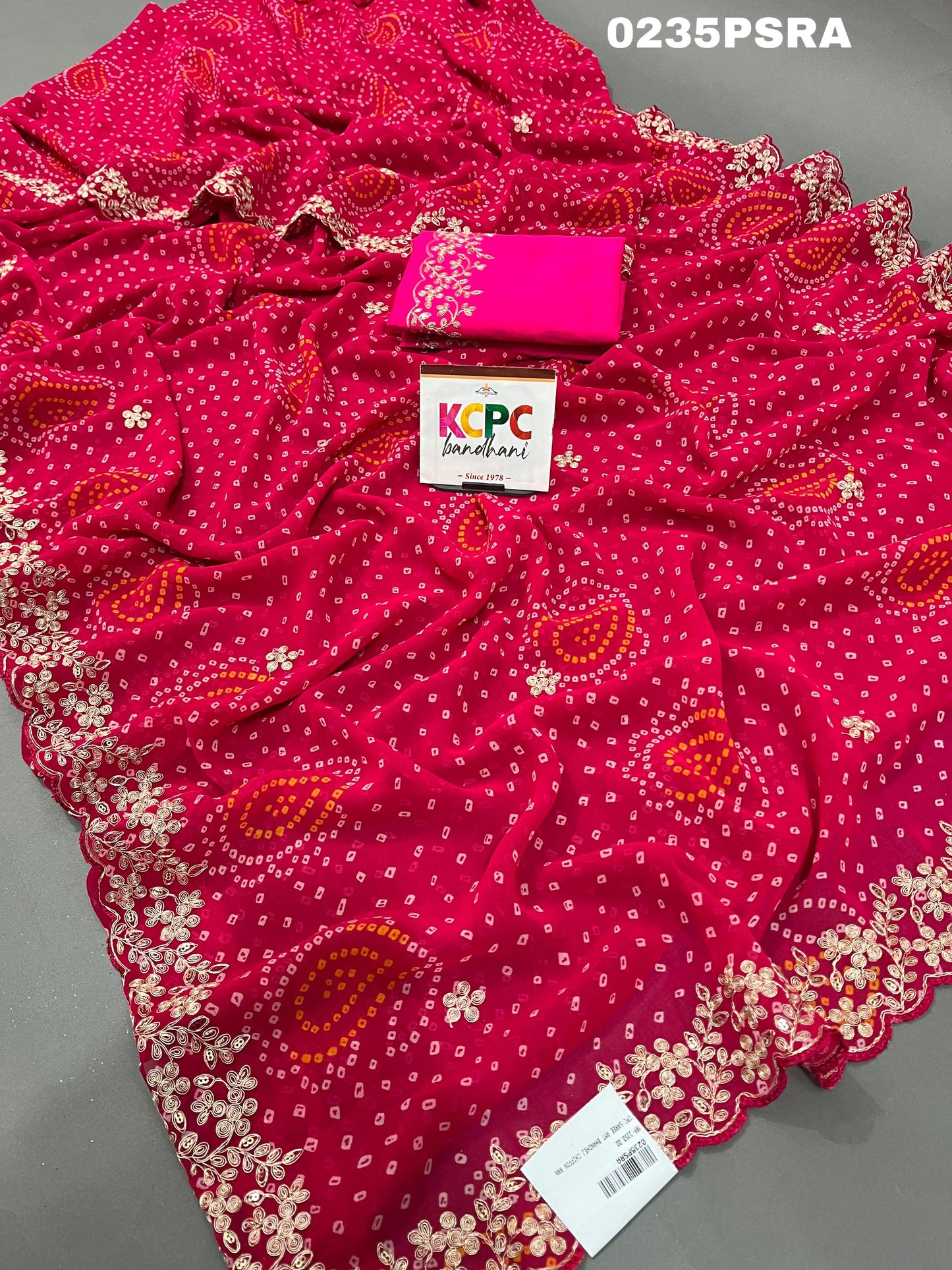 KcPc Launching New Pure MosChiffon Hand Pitta Aari Work Bandhani Saree,swa