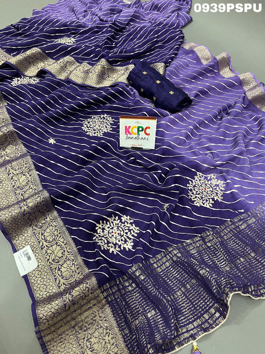 KCPC Launching New pure chiffon hand pitta Aari Work  Saree With Blouse,NSJ