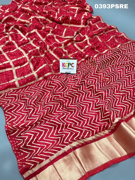 KCPC New Semi Gaji Silk bandhani Saree Zig Zag Print Pallu With Blouse