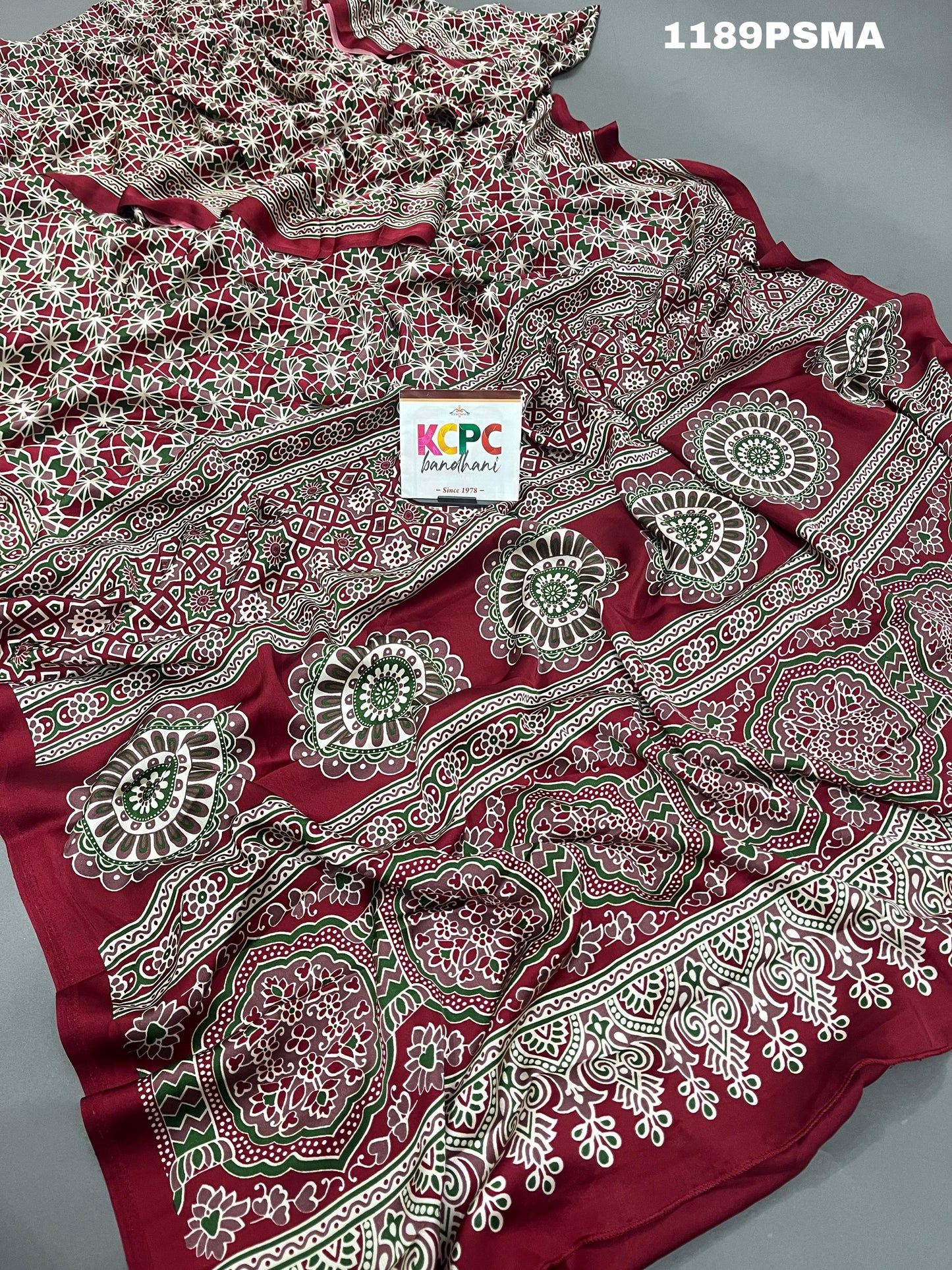 KCPC Launching New modal Silk Ajrakh print Saree With Blouse, APL