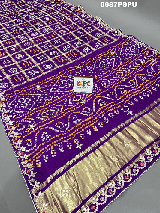 KcPc Latest New Pure Gaji silk Bandhani Hand Gotapatti Work saree With Blouse,AMT