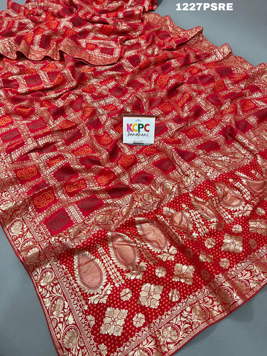 KcPc Latest New H O Silk Bandhni Heavy Zari Weaving Saree With Blouse