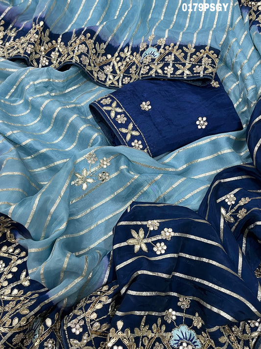 Pure Tissue Oraganza Banarasi Handloom Saree with tie dye and Zardoji Kolkata Butis Border Work