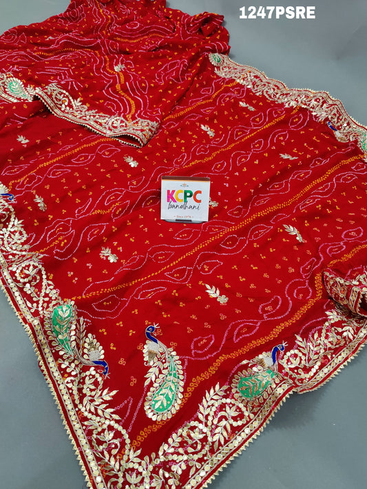 KcPc New Pure Ojariya Heavy Gota patti Handwork Bandhani Saree,MAD