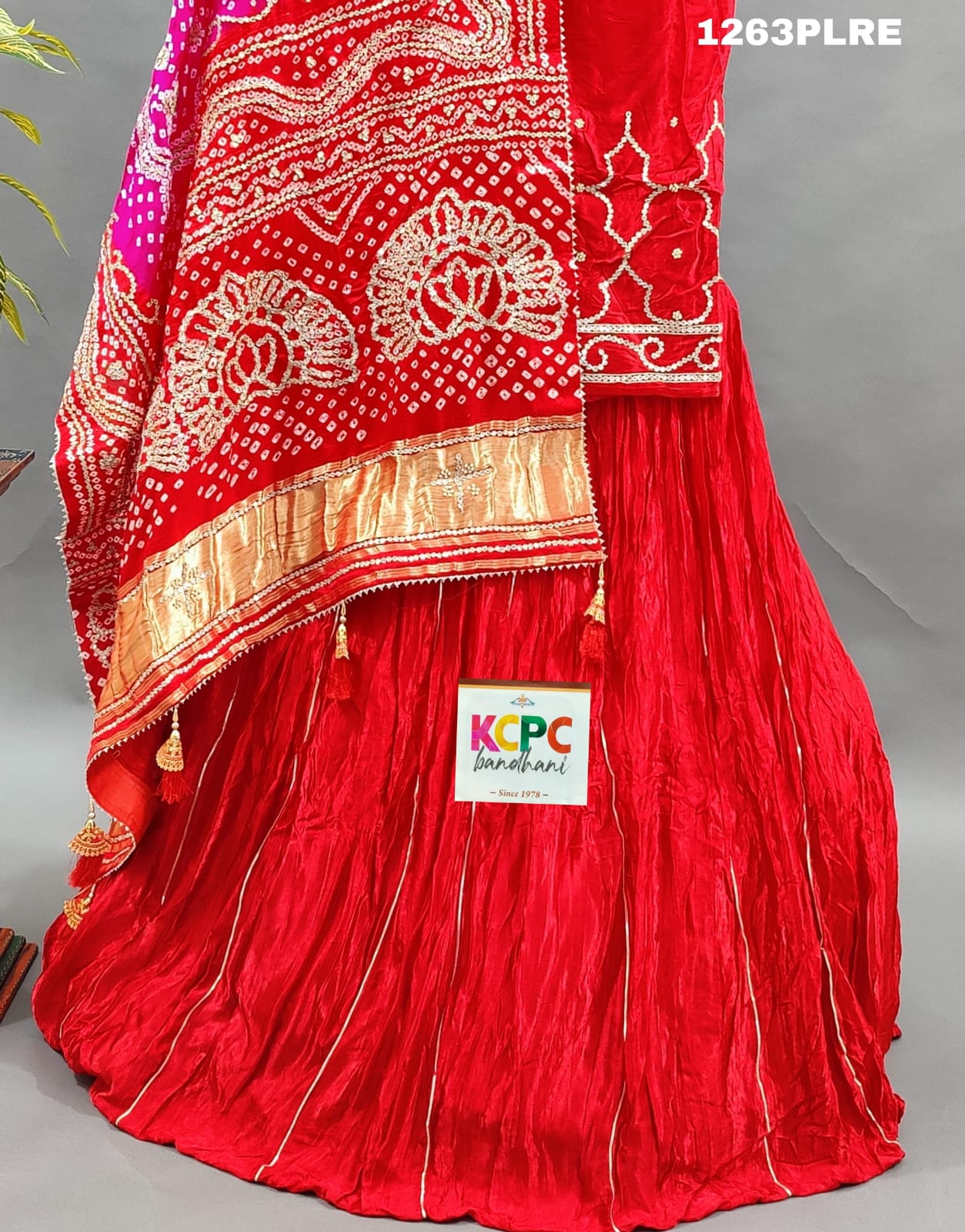 KcPc New Pure Gaji Silk lehenga With Bandhani Heavy Gotapatti Work Dupatta,RGC