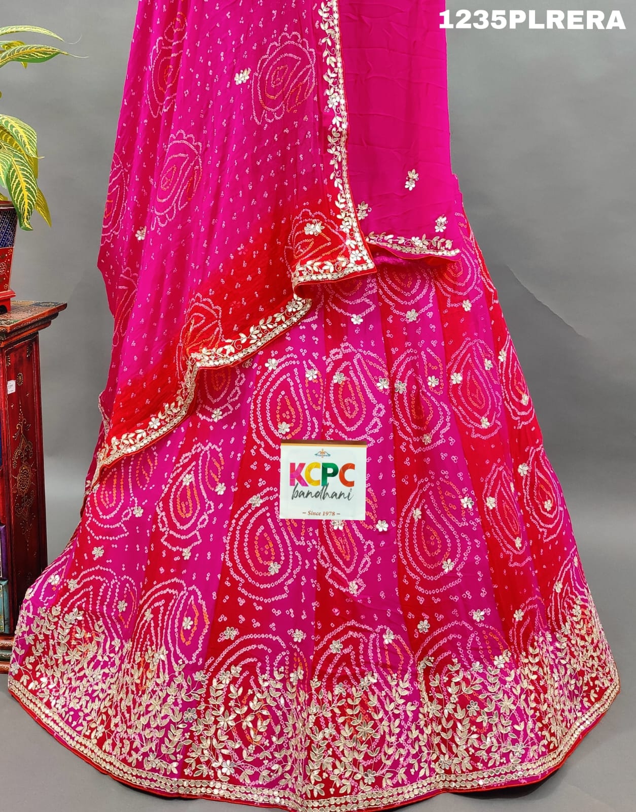 KcPc New Beautiful Pure Ojariya Chinon bandhani Gotapatti work Lehenga set,MAD