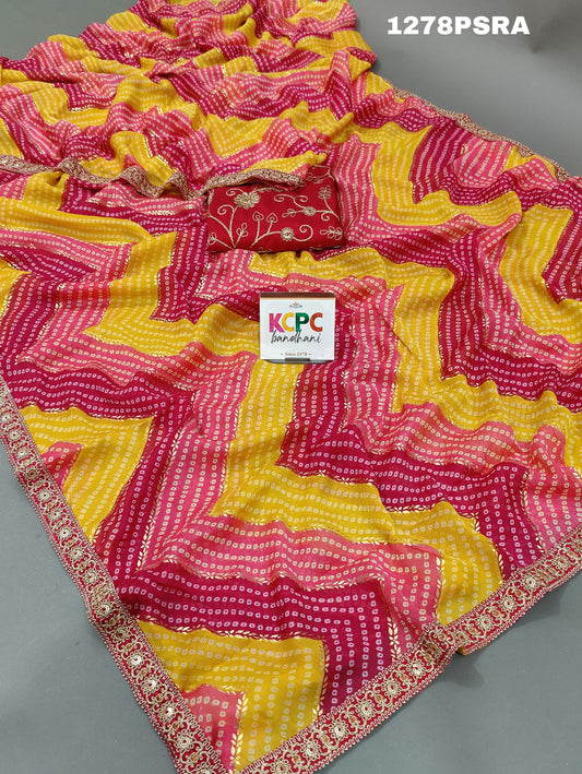 KcPc New Chiffon Zig Zag Foil Print Bandhani saree,SRD