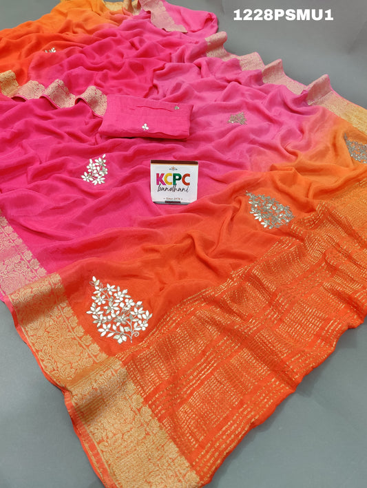 KcPc Latest New Launch Pure Chiffon Multi Color Gottapatti Work Saree With Blouse,CHAND