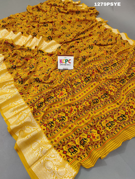 KcPc New Cotton silk Banarsi Weaving Patola Print saree, SRD