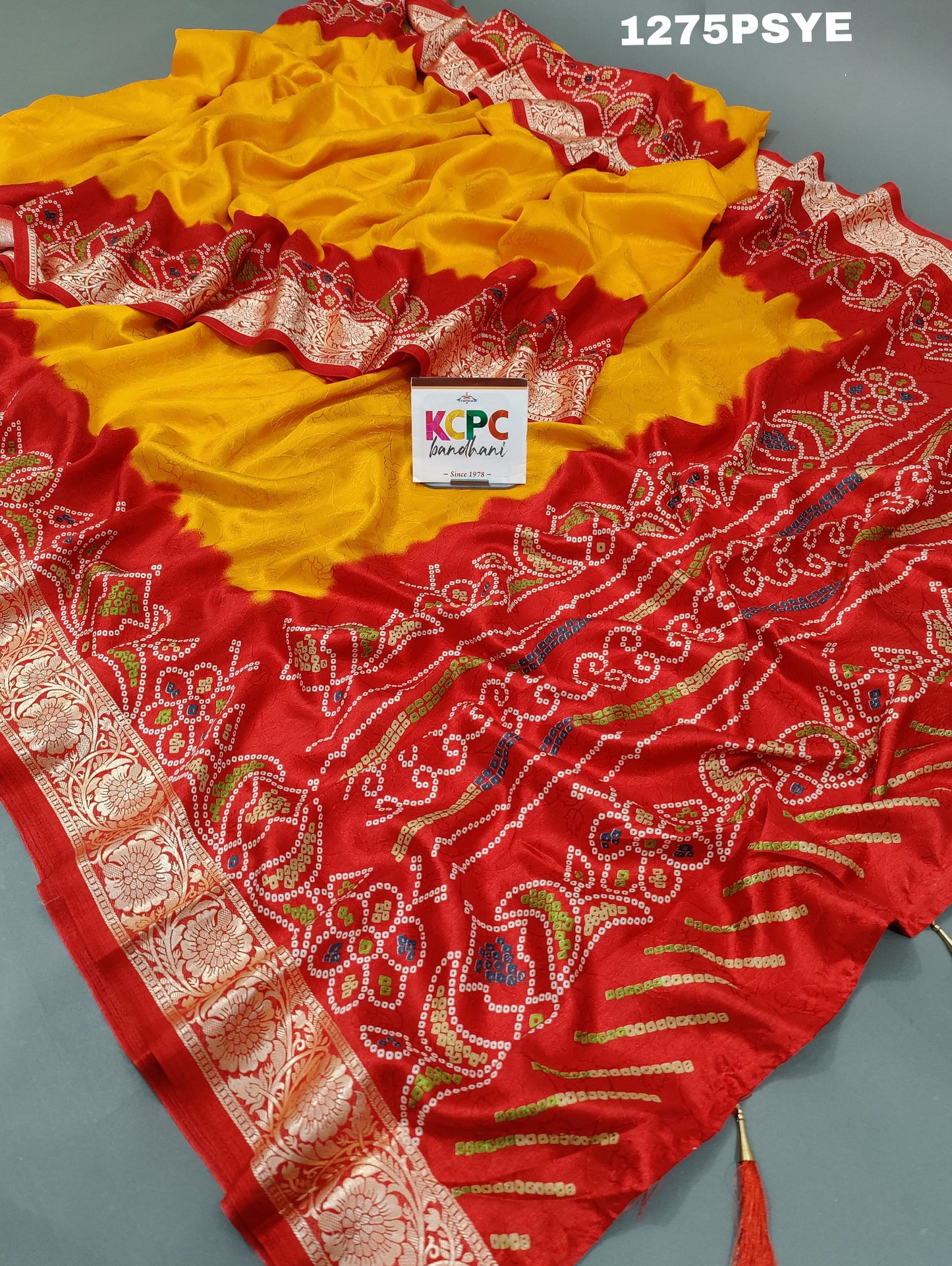 KcPc New cotton silk Banarsi Weaving resham Border Bandhni print Saree,SRD