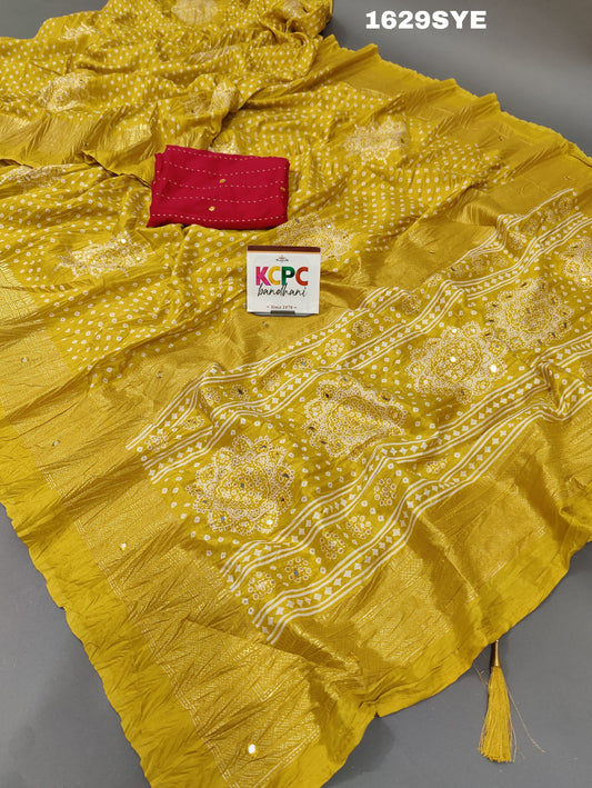 Kcpc New Beautiful Cotton silk Plastic mirror work saree with Blouse